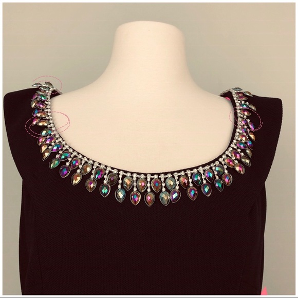 BETSEY JOHNSON Dress Jeweled Fit & Flare Cocktail Navy Blue Size 14 - Picture 7 of 8